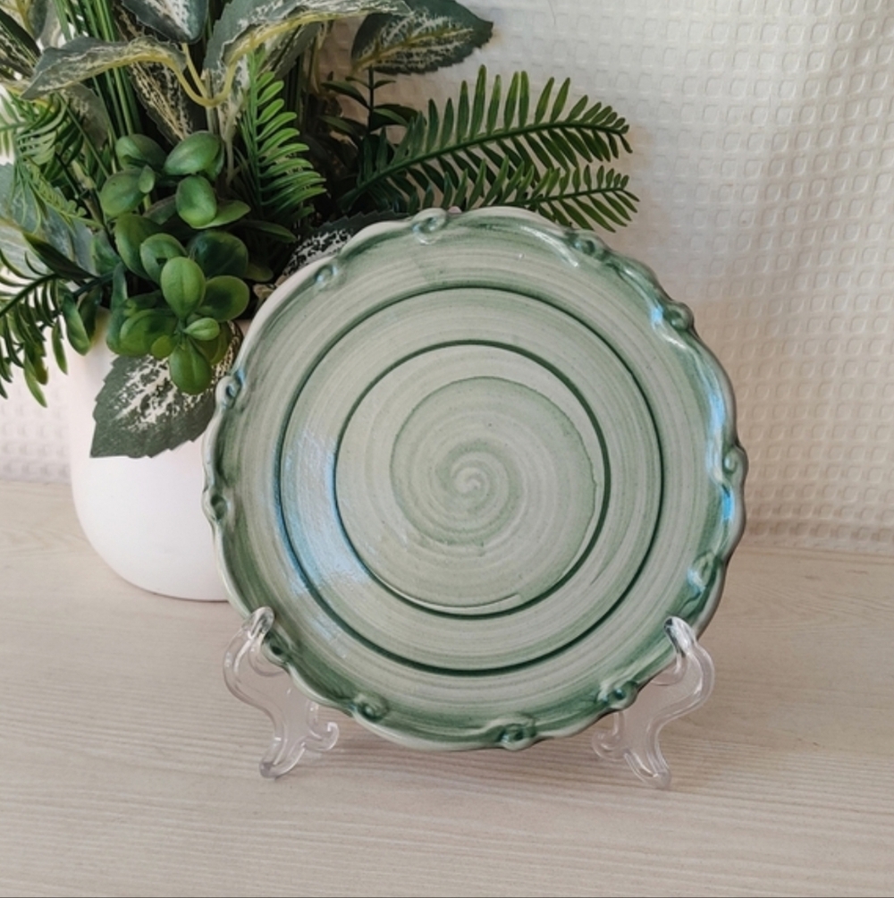 Classic Ceramics California Pantry Green Swirl Design Hotplate Trivet 6.5"